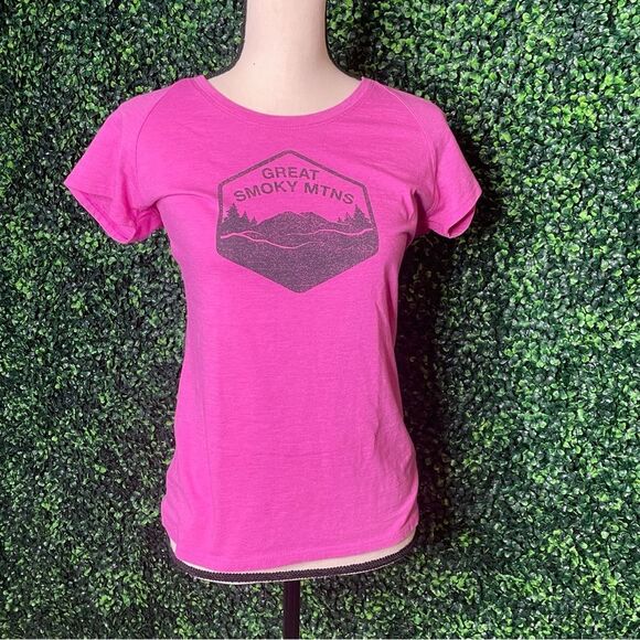North Face Smokey Mountains Pink Tee Sz S - Picture 1 of 4